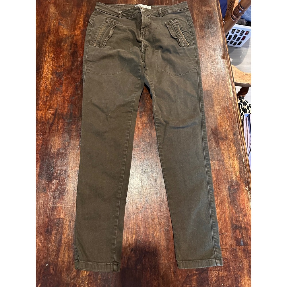 Zara Z1975 Cargo Pants Women 6 Olive Green Excellent Zipper Pocket Skinny Seam
